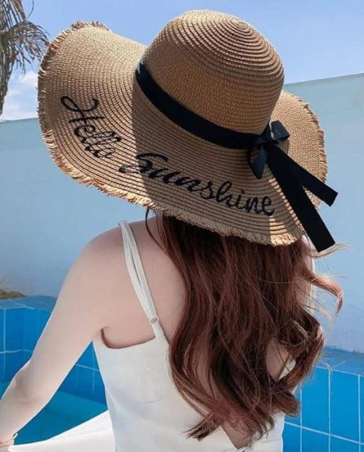 "Hello Sunshine" Floppy Sun Straw Hat - Image 5