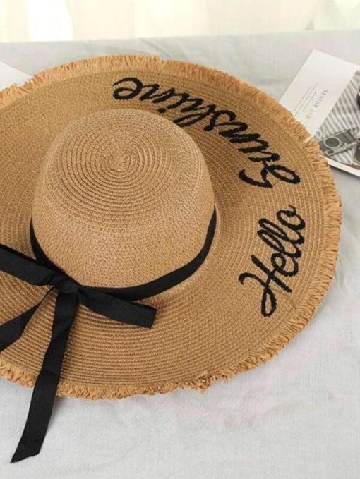 "Hello Sunshine" Floppy Sun Straw Hat - Image 6