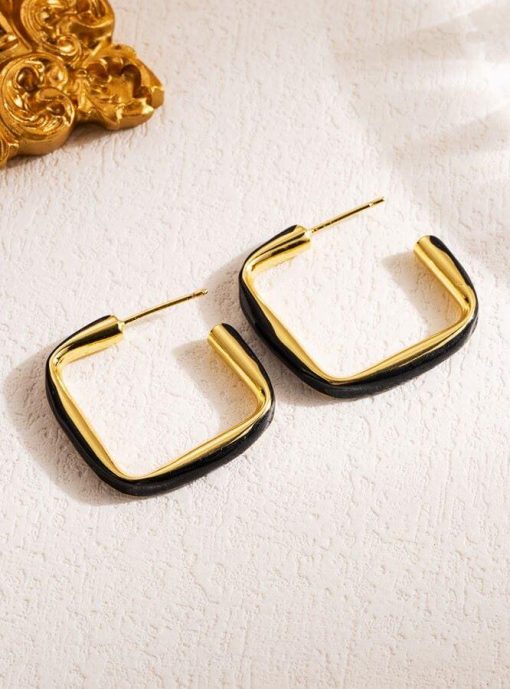 Team Spirit 18K Gold-Plated Square Enamel Earrings | Gameday Earrings - Image 4