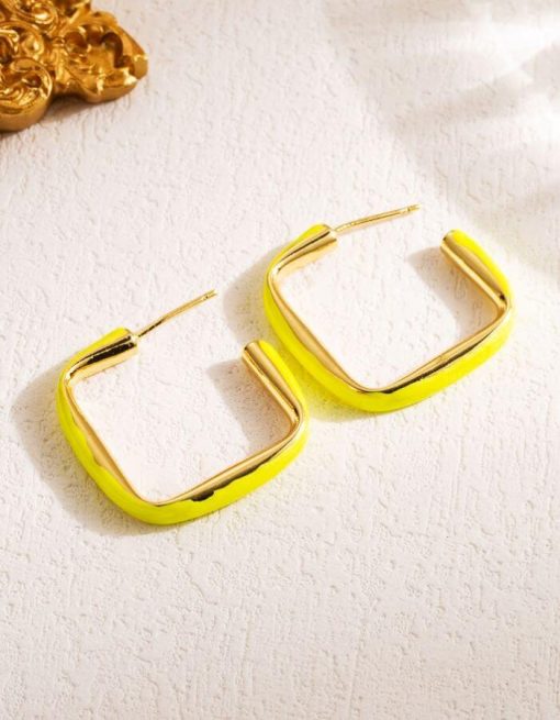 Team Spirit 18K Gold-Plated Square Enamel Earrings | Gameday Earrings - Image 5