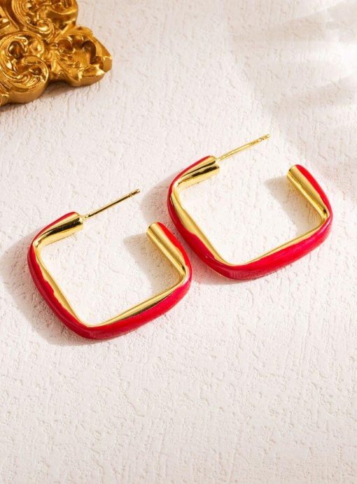 Team Spirit 18K Gold-Plated Square Enamel Earrings | Gameday Earrings - Image 6