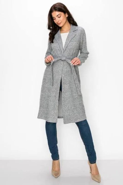 Grey Tied Front Cardigan | Midi-Length