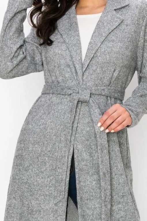 Grey Tied Front Cardigan | Midi-Length - Image 3