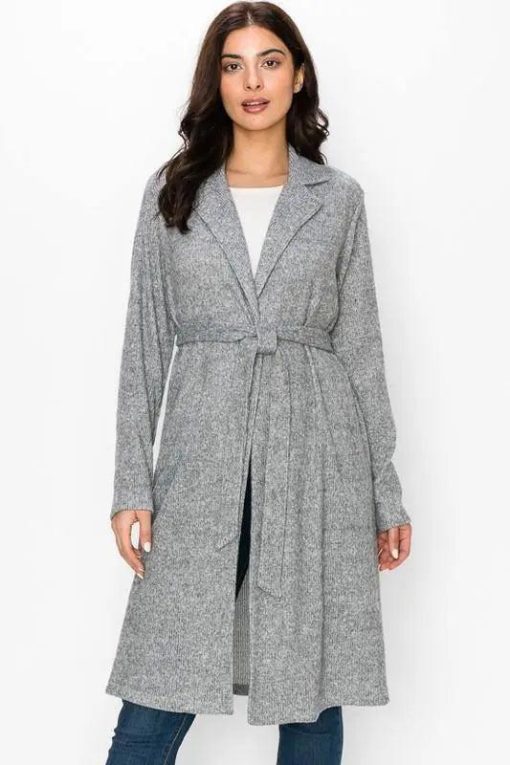 Grey Tied Front Cardigan | Midi-Length - Image 4