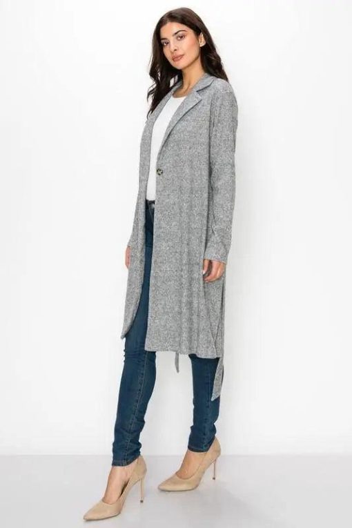Grey Tied Front Cardigan | Midi-Length - Image 5
