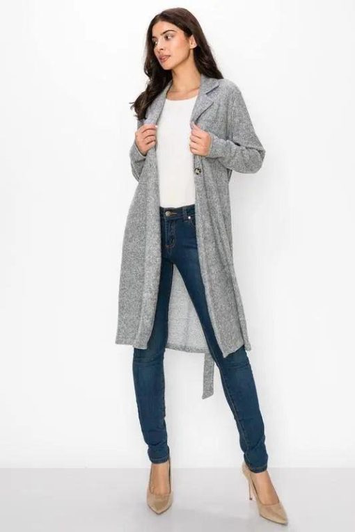 Grey Tied Front Cardigan | Midi-Length - Image 6