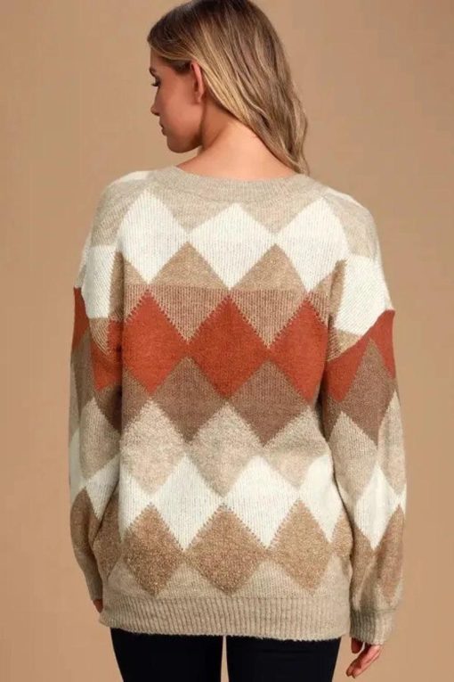 Anna Argyle Oversized V-Neck Sweater - Image 3