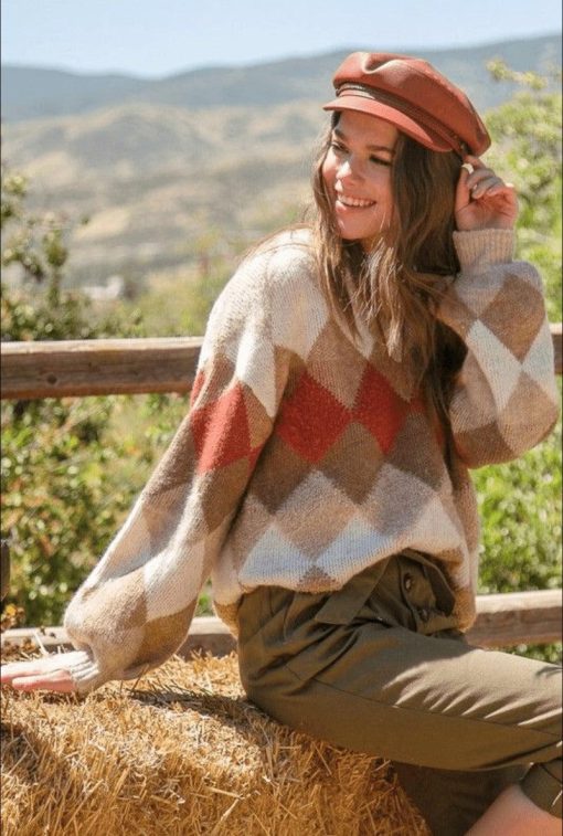 Anna Argyle Oversized V-Neck Sweater - Image 4
