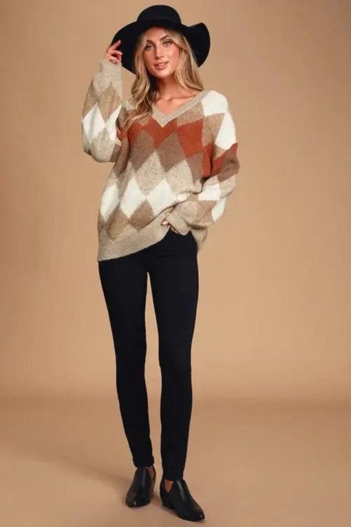 Anna Argyle Oversized V-Neck Sweater - Image 5