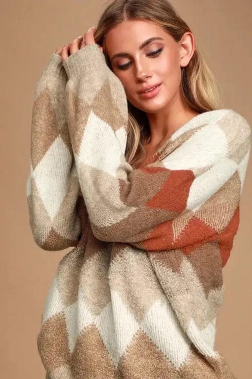 Anna Argyle Oversized V-Neck Sweater - Image 6