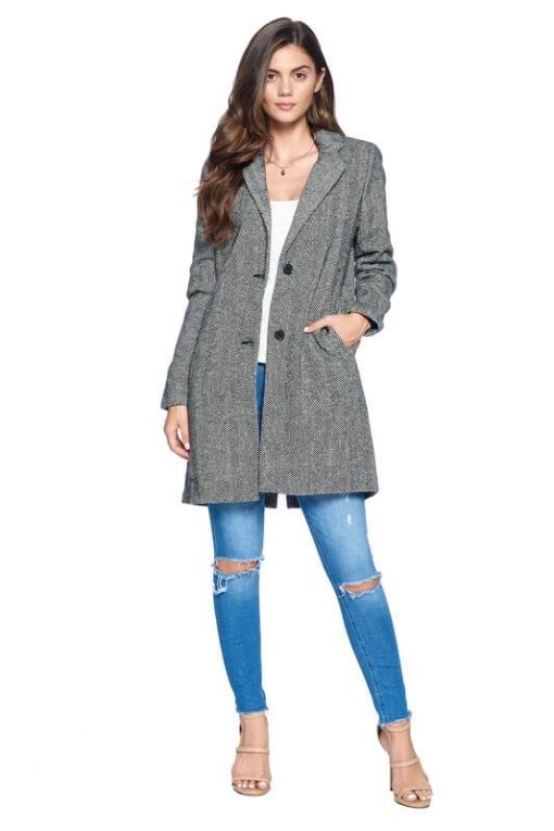 Women Dress Coat - Herringbone Dress Coat