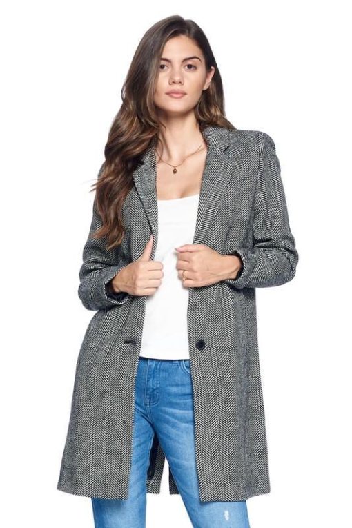 Women Dress Coat - Herringbone Dress Coat - Image 3