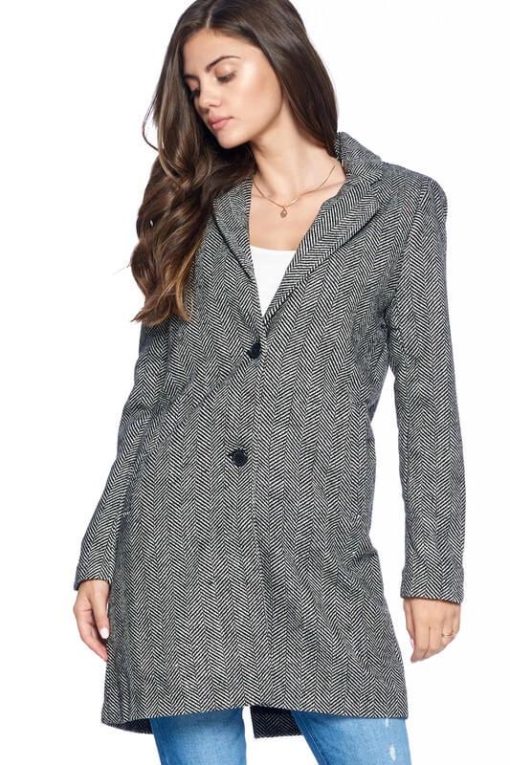 Women Dress Coat - Herringbone Dress Coat - Image 4