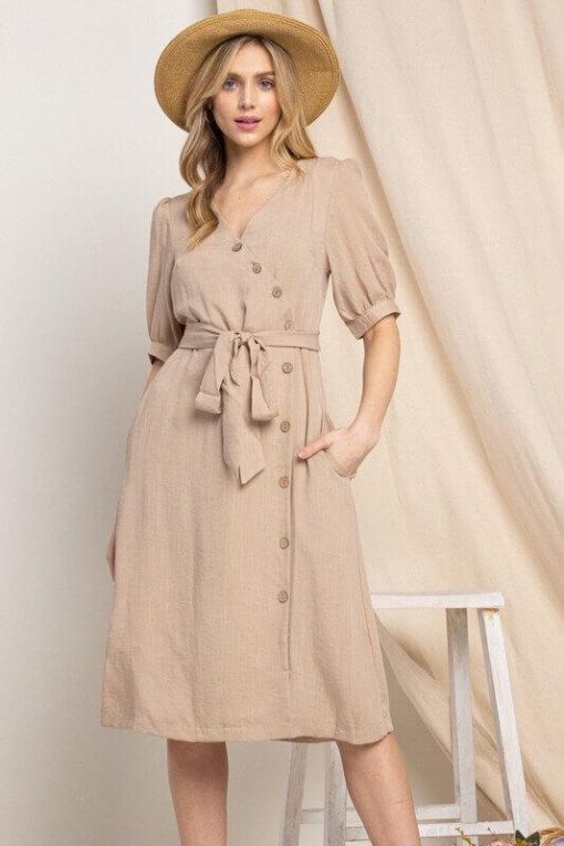 Asymmetrical Button-Down Wrapped Midi Dress - Image 4