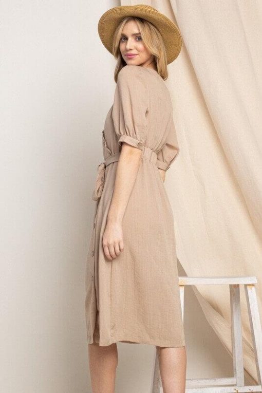 Asymmetrical Button-Down Wrapped Midi Dress - Image 6