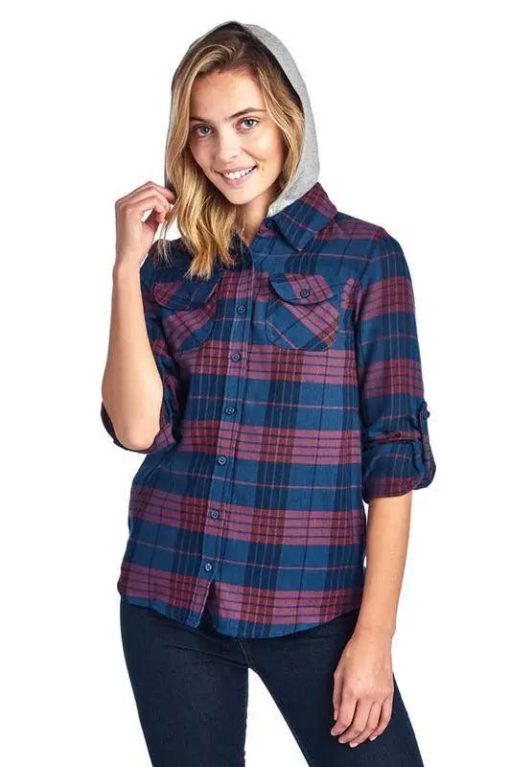 Flannel Plaid Shirt - Plaid Shirt with Hoodie - Image 3