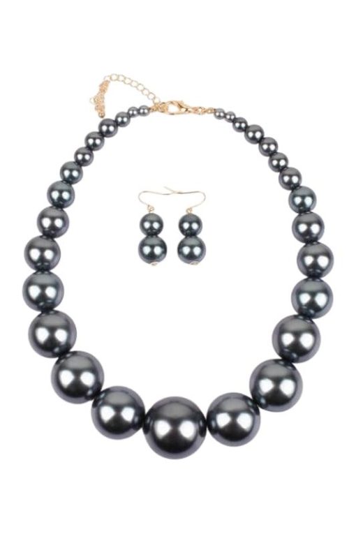 Beaded Pearl Statement Necklace and Earring Set - Image 3