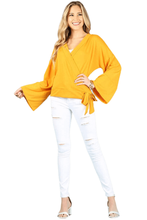 Bell-Sleeved V-Neck Wrap | Game Day Tops | Shirts | Women's Blouses - Image 4