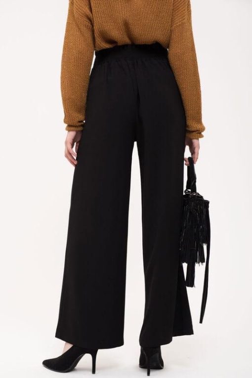 Belted Woven Paperbag Pants | Black Wide Leg Pants - Image 3