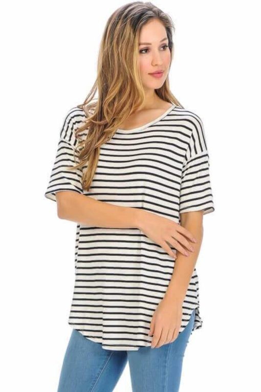 Striped Short Sleeve Top | Mature Women's Knit Tops