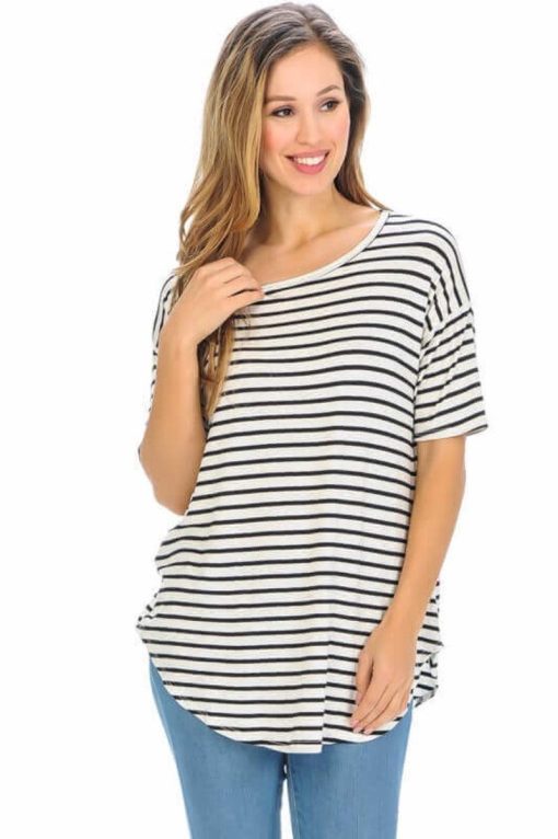 Striped Short Sleeve Top | Mature Women's Knit Tops - Image 4