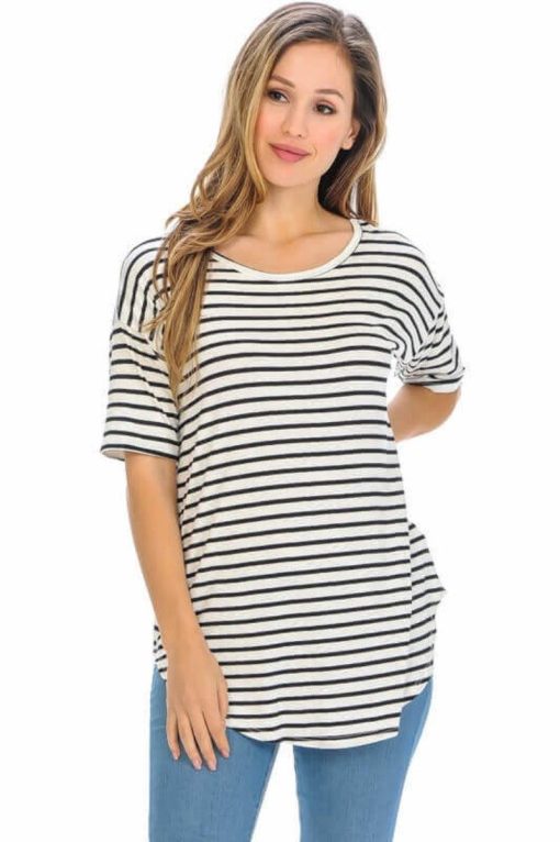 Striped Short Sleeve Top | Mature Women's Knit Tops - Image 5