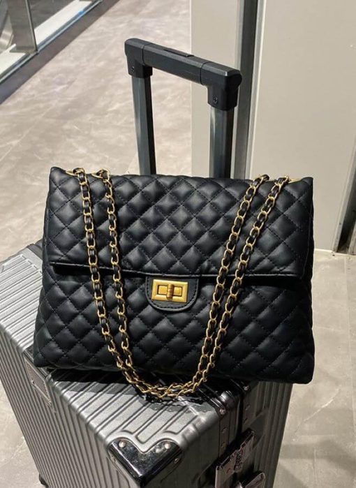 Black Quilted Chain Shoulder Bag - Image 5