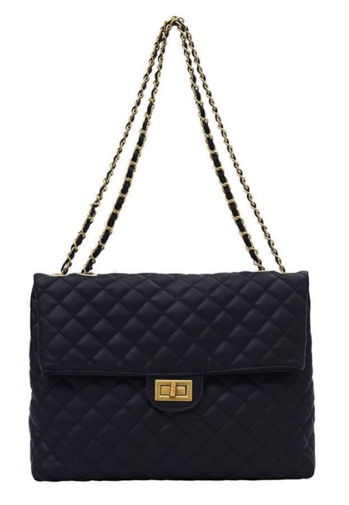 Black Quilted Chain Shoulder Bag - Image 6