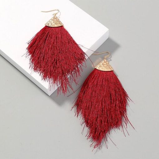 Burgundy Tassel Fringe Earrings | BOHO Earrings - Image 4