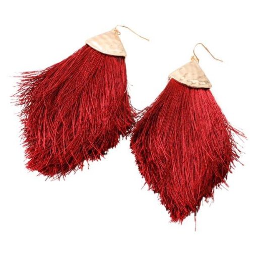 Burgundy Tassel Fringe Earrings | BOHO Earrings - Image 5