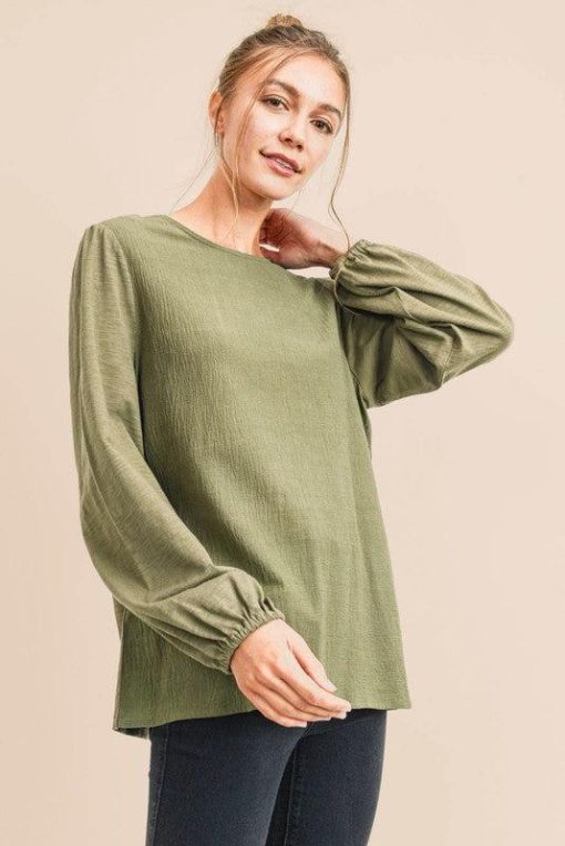 Caroline Loose Contrast Balloon Sleeve Top