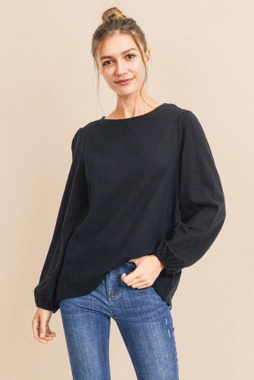 Caroline Loose Contrast Balloon Sleeve Top - Image 3
