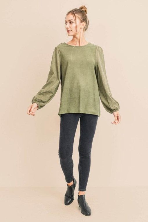 Caroline Loose Contrast Balloon Sleeve Top - Image 4
