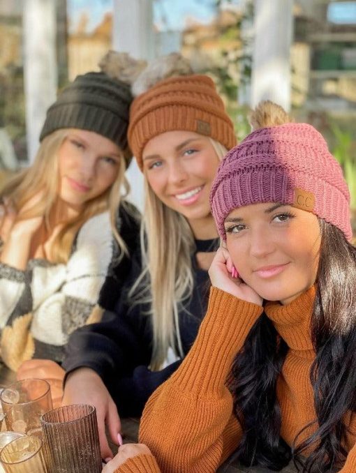 CC Beanie Fur Pom-Pom Beanie Hats
