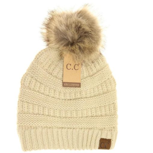 CC Beanie Fur Pom-Pom Beanie Hats - Image 4