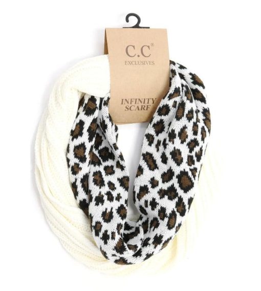 CC Beanie Ribbed Knit 2-Tone Leopard Print Infinity Scarf Scarves - Image 5