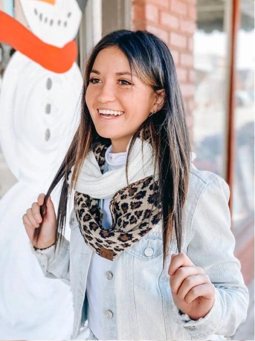 CC Beanie Ribbed Knit Leopard Print Infinity Scarf Scarves