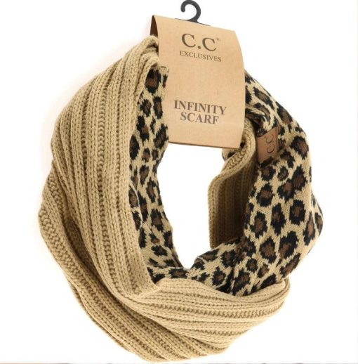 CC Beanie Ribbed Knit Leopard Print Infinity Scarf Scarves - Image 4
