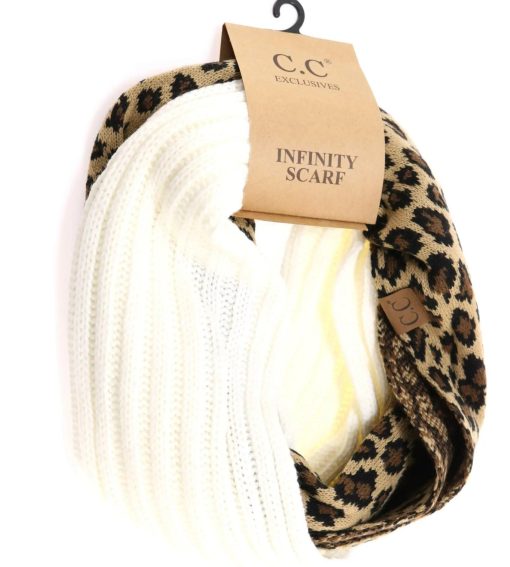 CC Beanie Ribbed Knit Leopard Print Infinity Scarf Scarves - Image 5