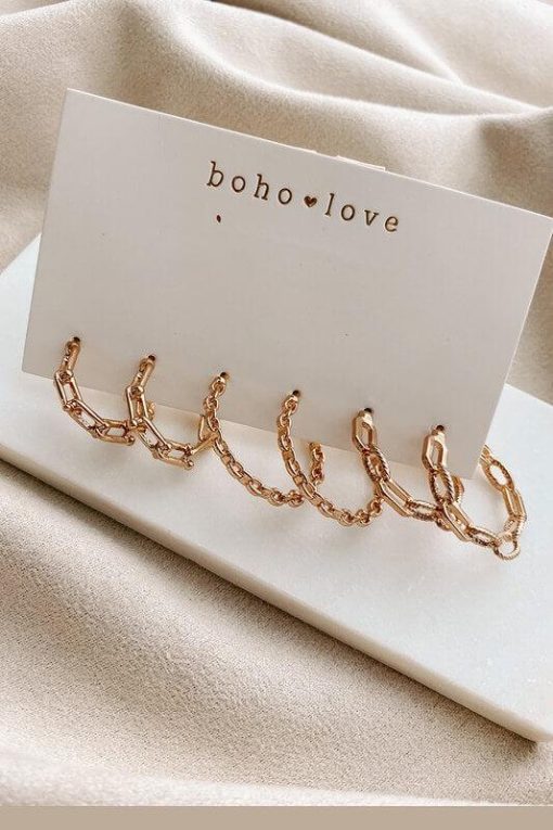 Gold Tube Hoop 3-Pair Earrings Set | Holiday Gifts for Women