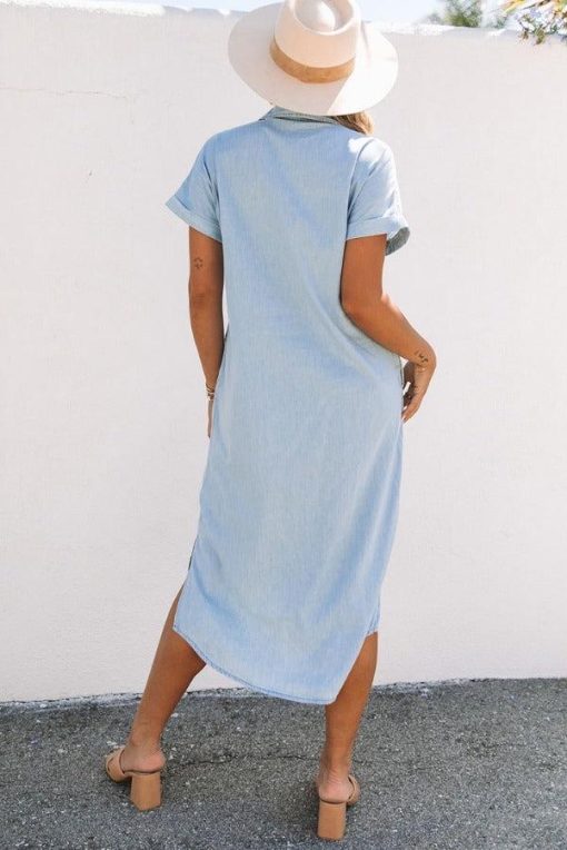 Chambray Button-Up Midi Dress - Image 6