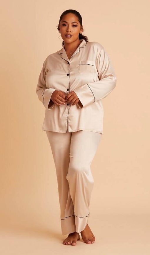 Satin Pajamas Set | Long Sleeve Pajamas | Mature Women's Loungewear - Image 6