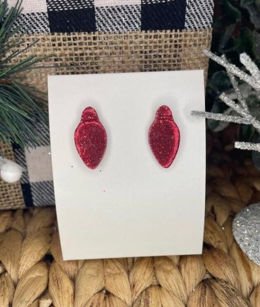 Christmas Light Bulb Handmade Clay Earrings | Red or Green