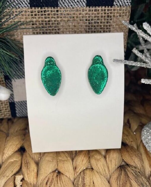 Christmas Light Bulb Handmade Clay Earrings | Red or Green - Image 3