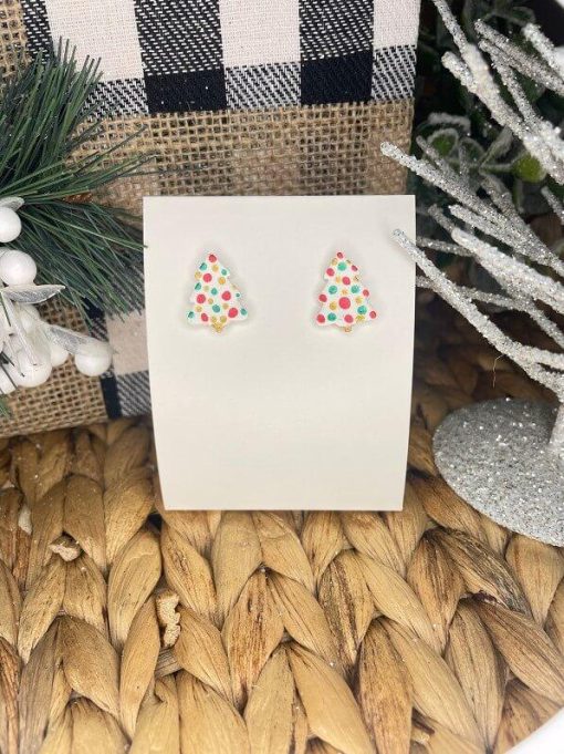 Christmas Tree Cheer Dotted Stud Handmade Clay