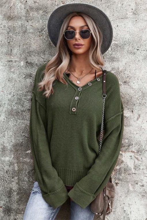 Chunky Knit V-Neck Sweater | Mature Women's Sweaters