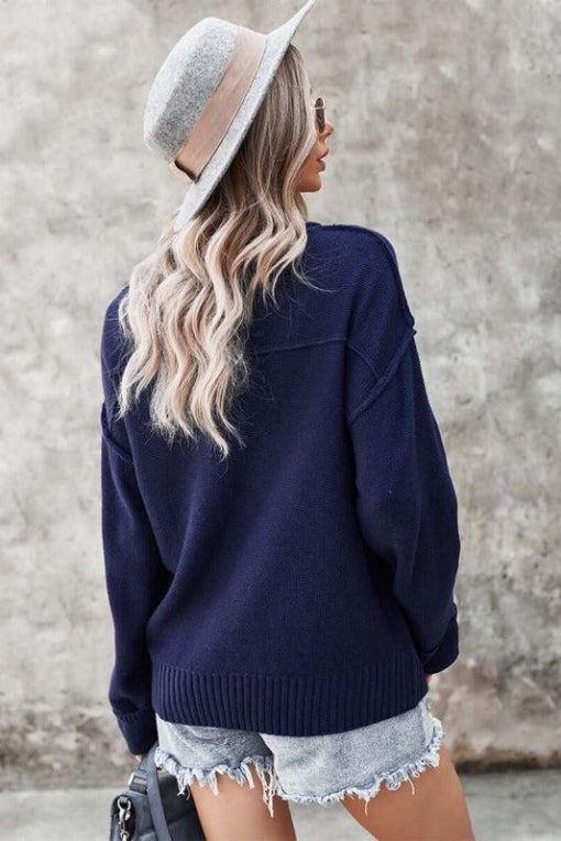 Chunky Knit V-Neck Sweater | Mature Women's Sweaters - Image 3