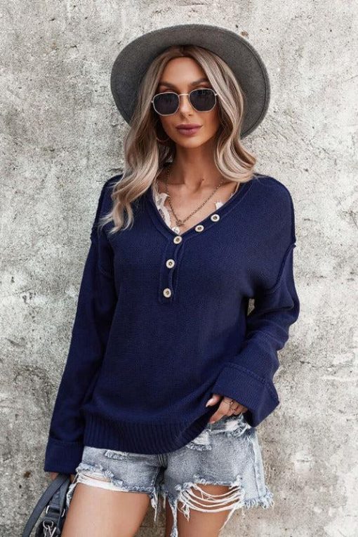 Chunky Knit V-Neck Sweater | Mature Women's Sweaters - Image 5
