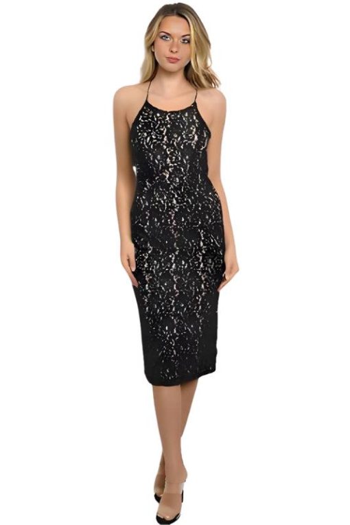 Classy Lace Overlay Cross-Body Backless Cocktail Dress Dresses