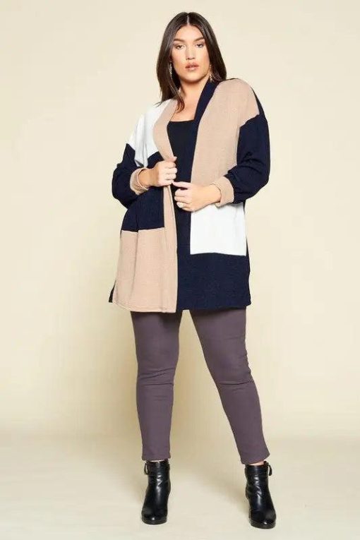 Color-Block - Open Front - Plus Size - Womens Cardigan